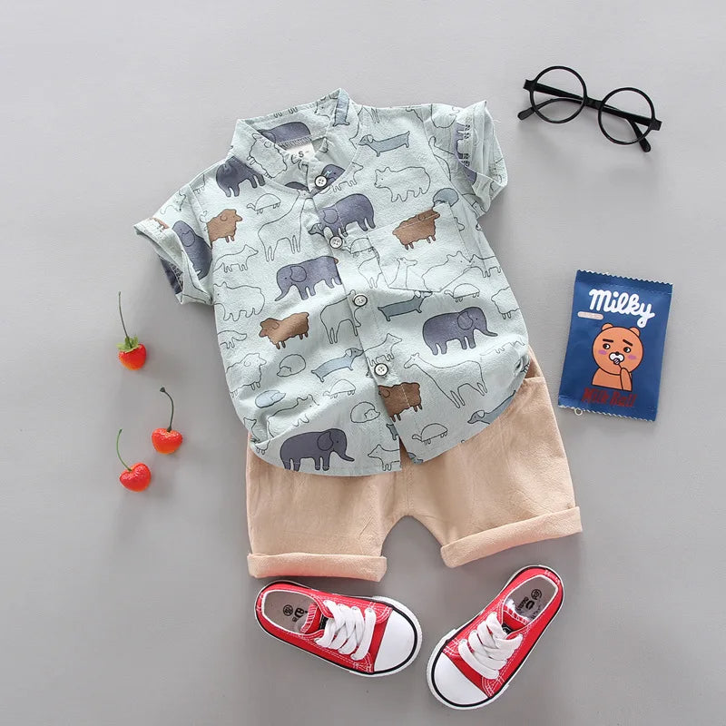 Animals Printed Shirt And Shorts-Cozy Stroller