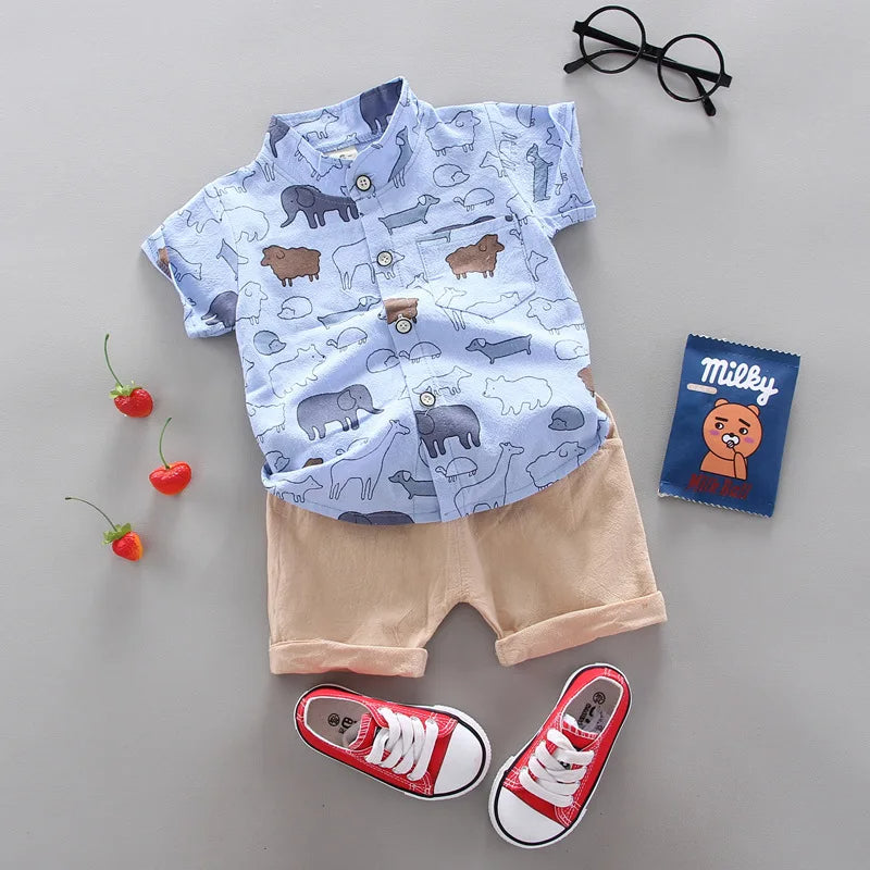 Animals Printed Shirt And Shorts-Cozy Stroller