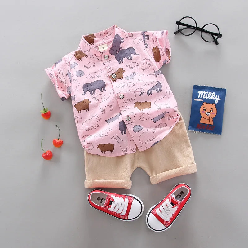 Animals Printed Shirt And Shorts-Cozy Stroller