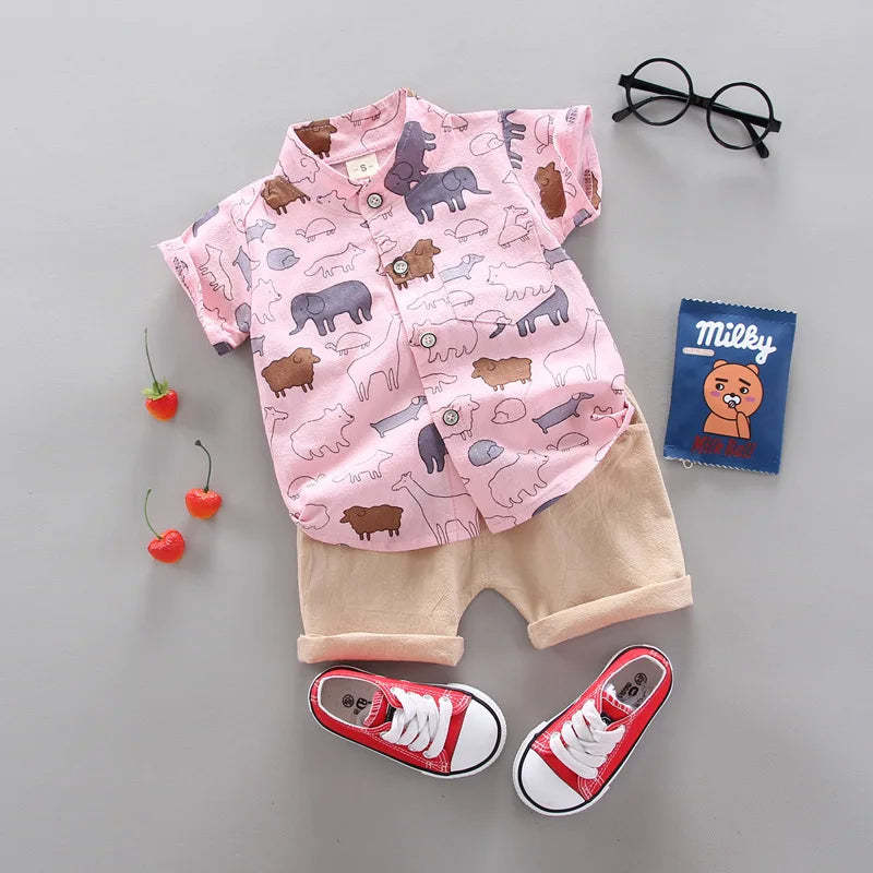 Animals Printed Shirt And Shorts-Cozy Stroller