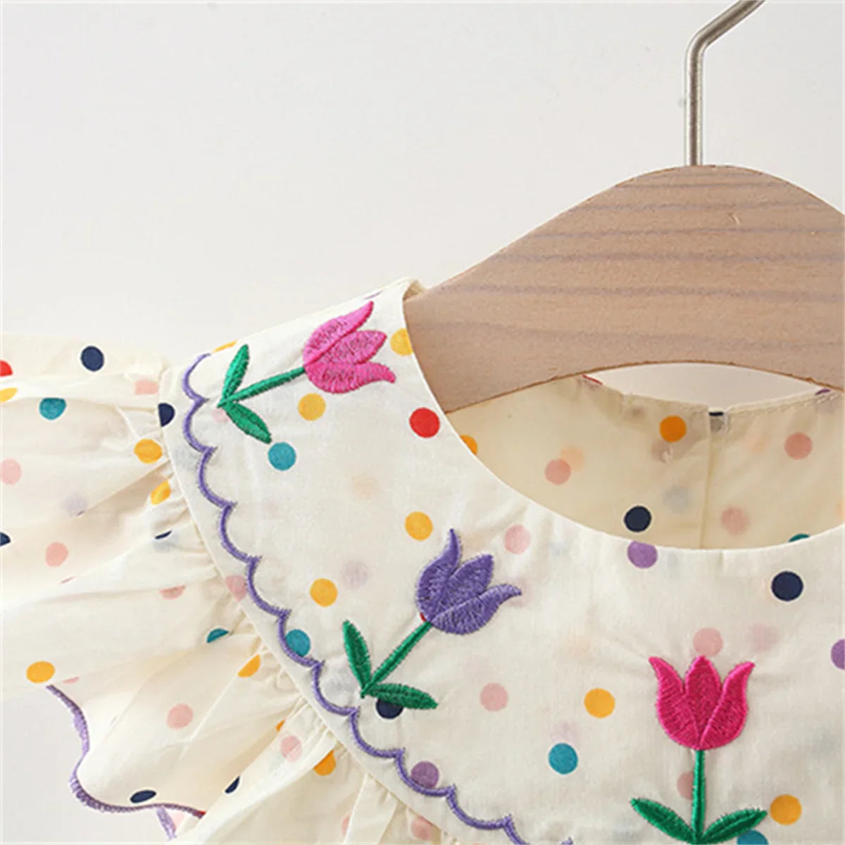 Floral Embroidery Round Dot Frolic Dress-Cozy Stroller