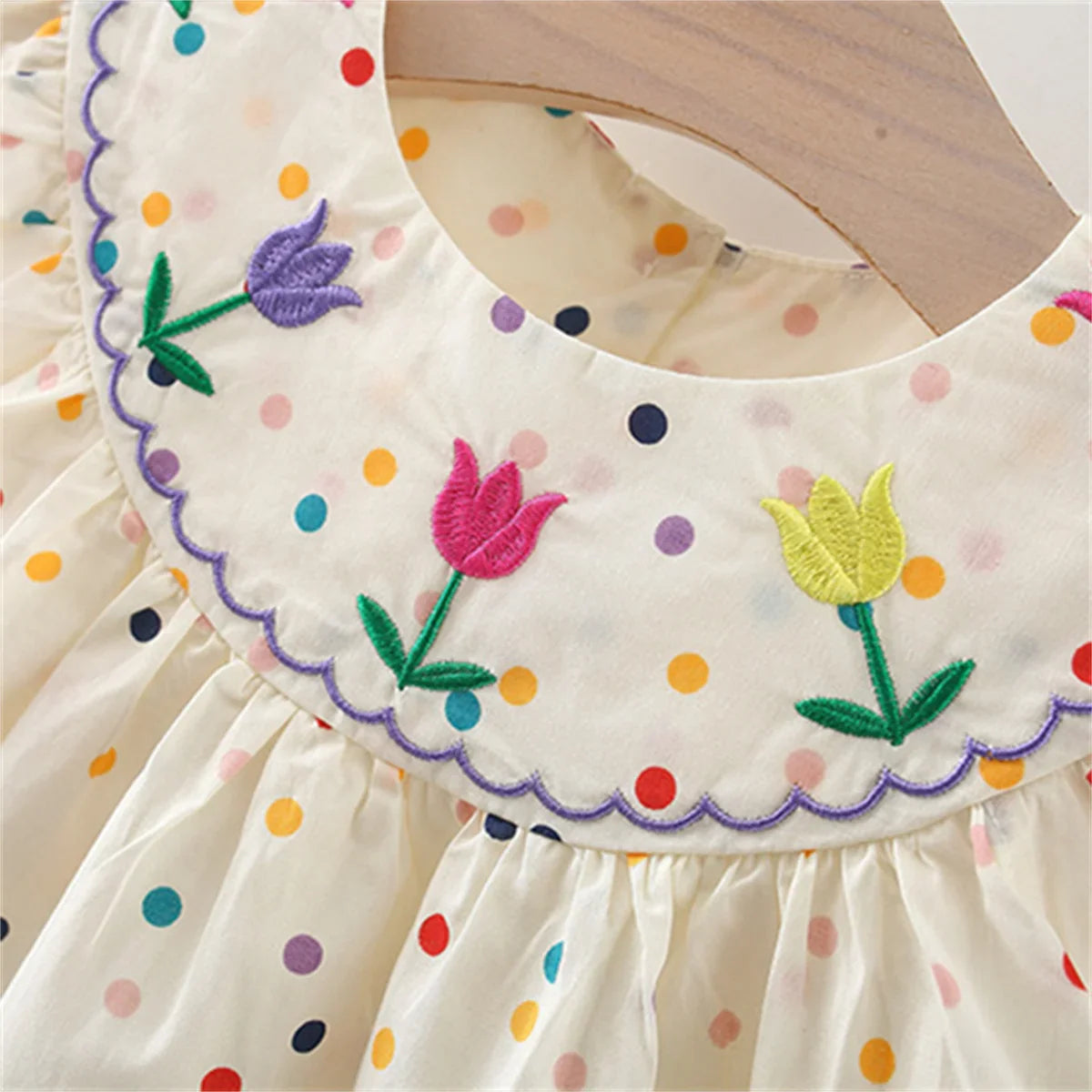 Floral Embroidery Round Dot Frolic Dress-Cozy Stroller