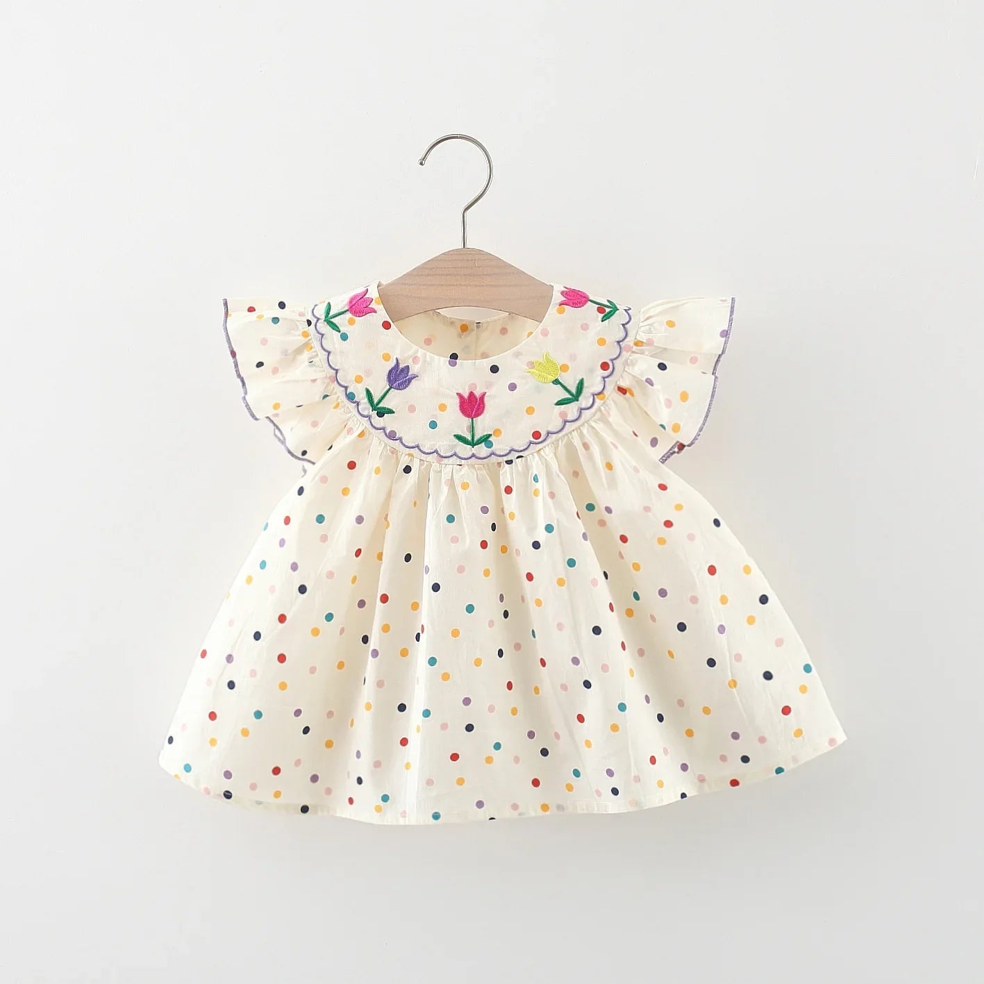 Floral Embroidery Round Dot Frolic Dress-Cozy Stroller