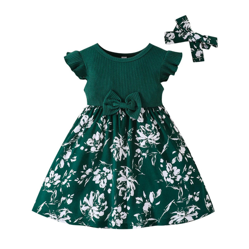 Floral Toddler Dress With Ruffle Accents And Bow-Cozy Stroller