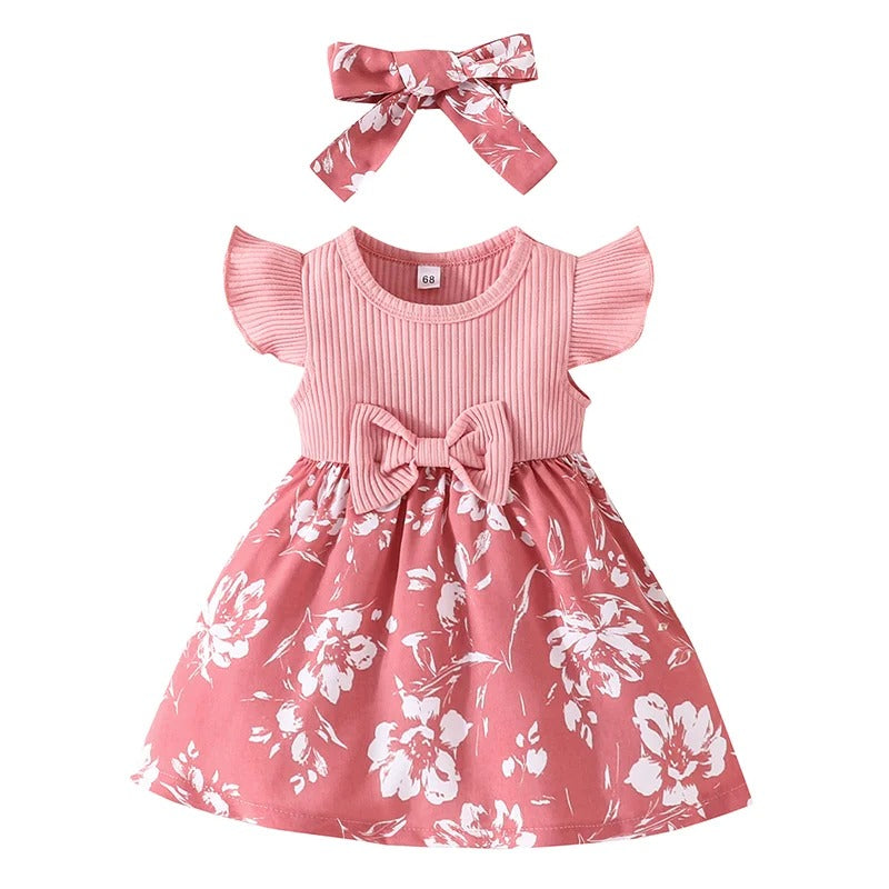 Floral Toddler Dress With Ruffle Accents And Bow-Cozy Stroller