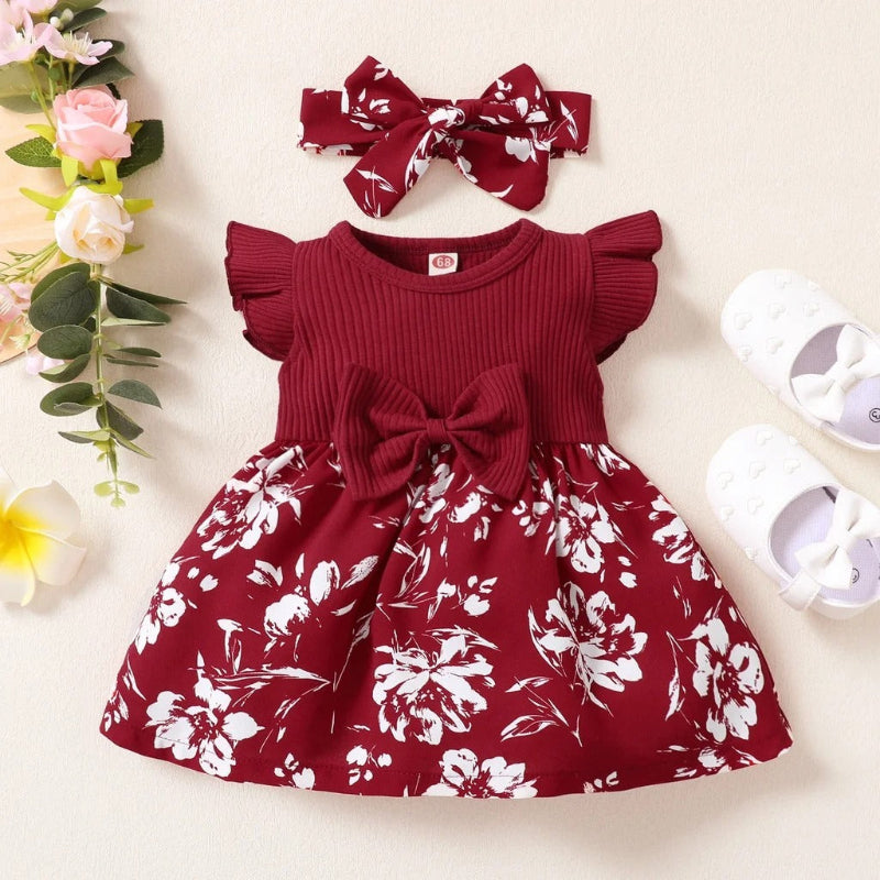 Floral Toddler Dress With Ruffle Accents And Bow-Cozy Stroller
