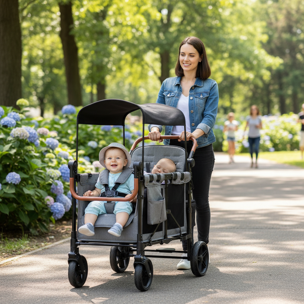 Dual Carriage Folding Wagon Stroller