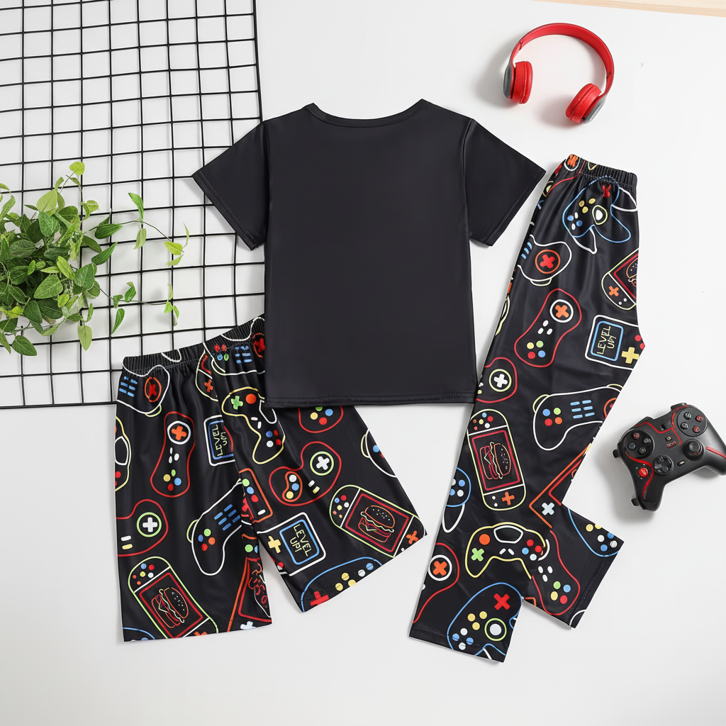 Game Console Print Short Sleeve Pajama Set For Boys