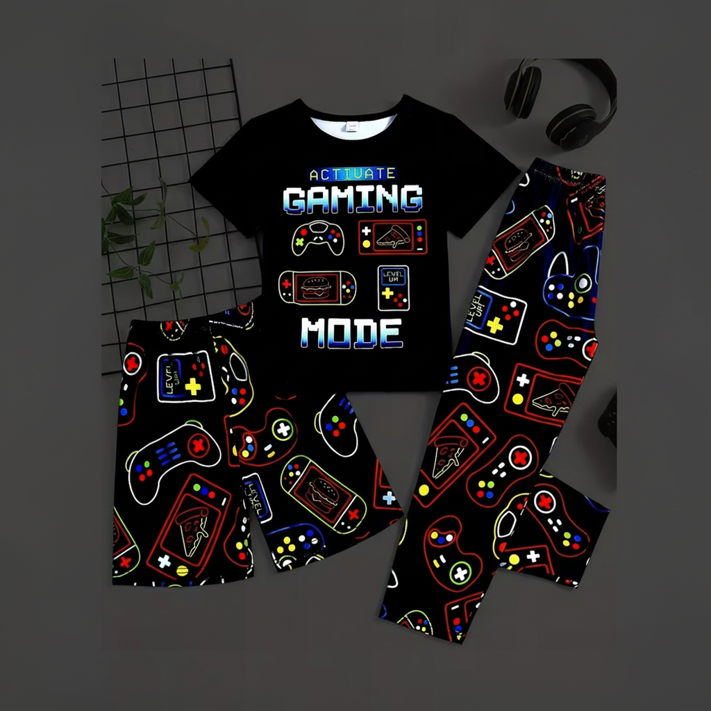Game Console Print Short Sleeve Pajama Set For Boys