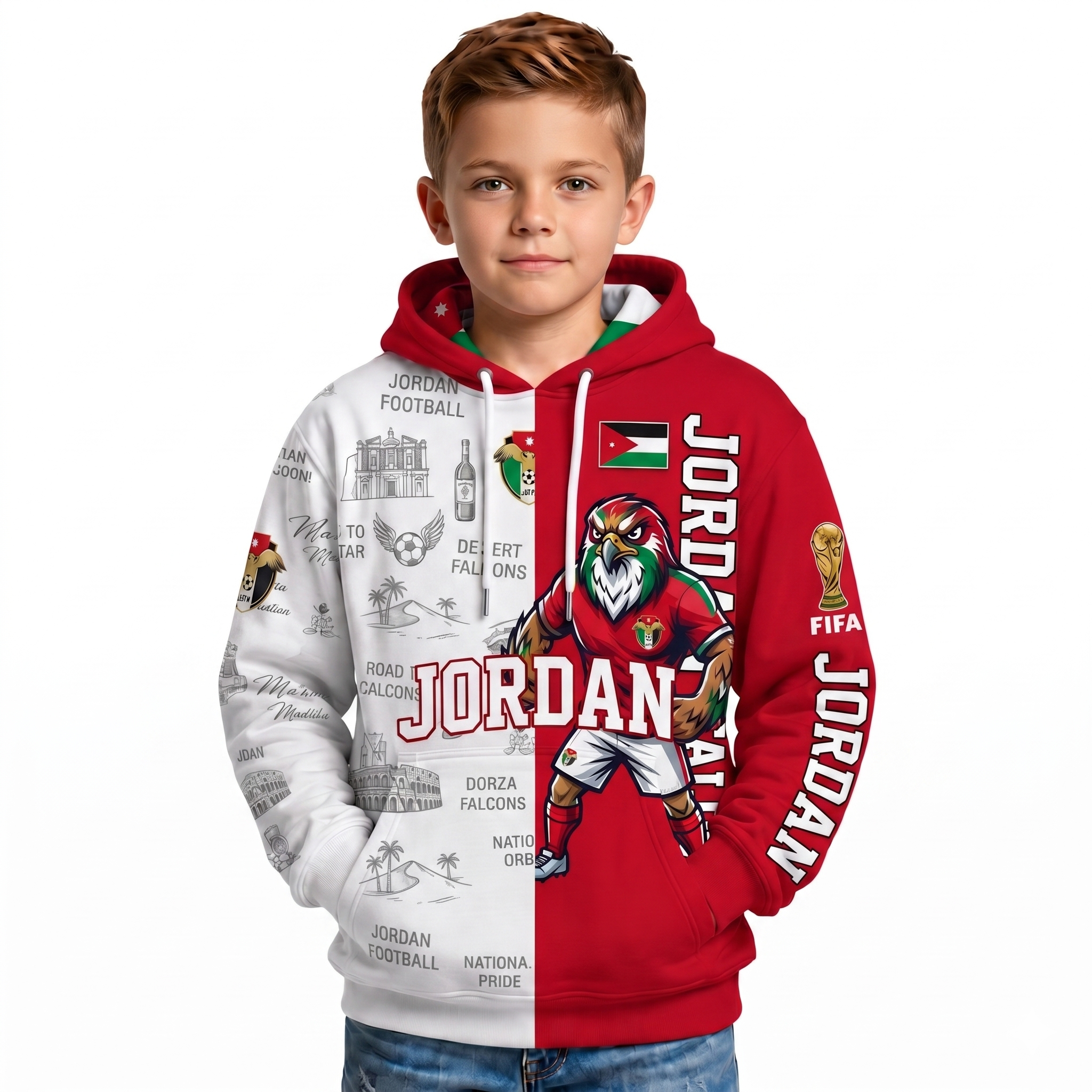 FIFA 2026 Jordan Football Themed All Over Printed Hoodie For Kids