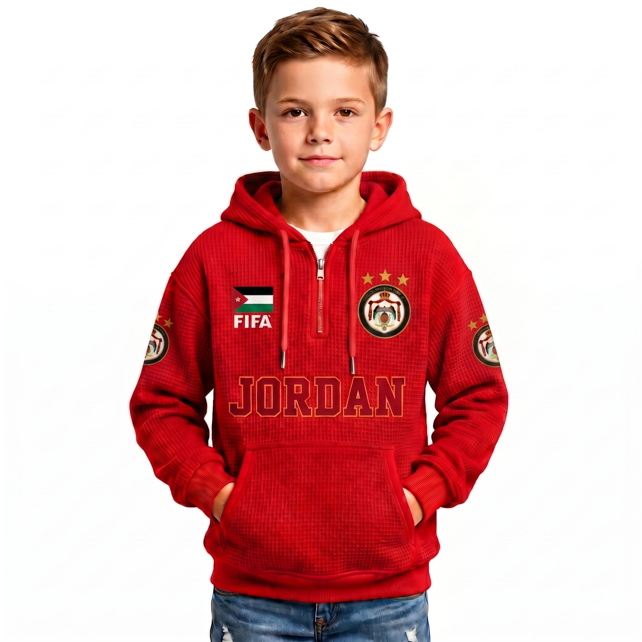 FIFA 2026 Jordan Printed Waffle Quarter Zip Football Fan Hoodie For Kids