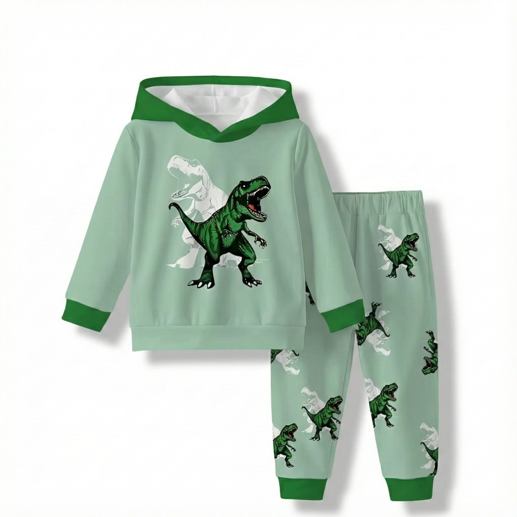 Dinosaur Print Hoodie And Pants Set For Boys