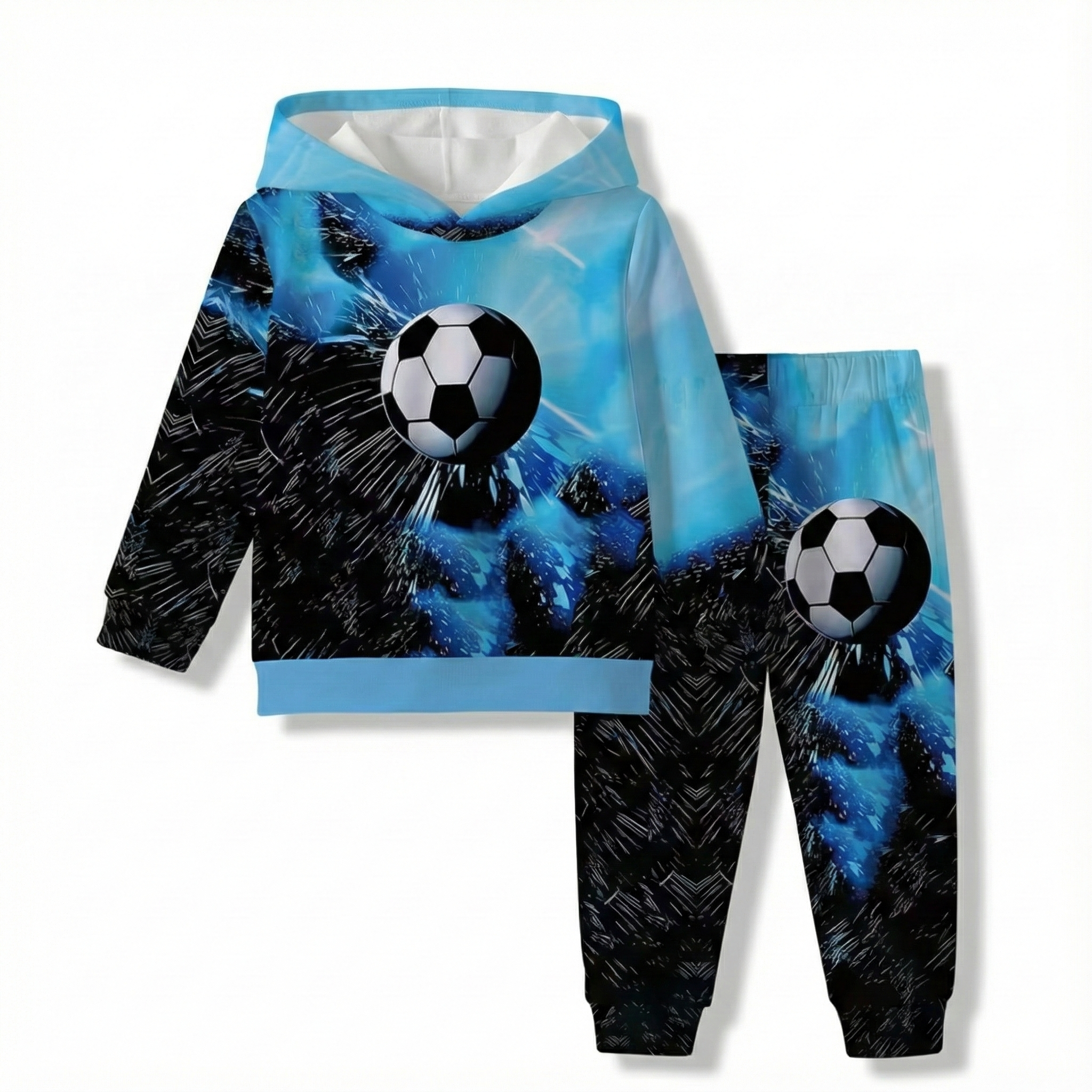 Football Graphic Hooded Sweatshirt Set For Daily Wear For Baby