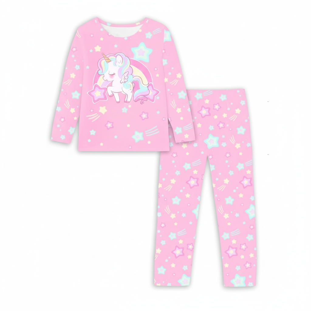 Unicorn Print Long Sleeve Pajama Set For Girls