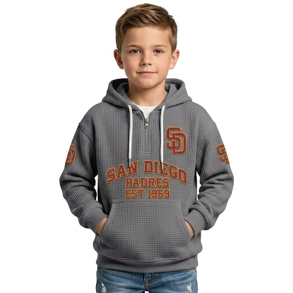 San Diego Padres EST 1969 Printed Waffle Quarter Zip Baseball Fan Hoodie For Kids