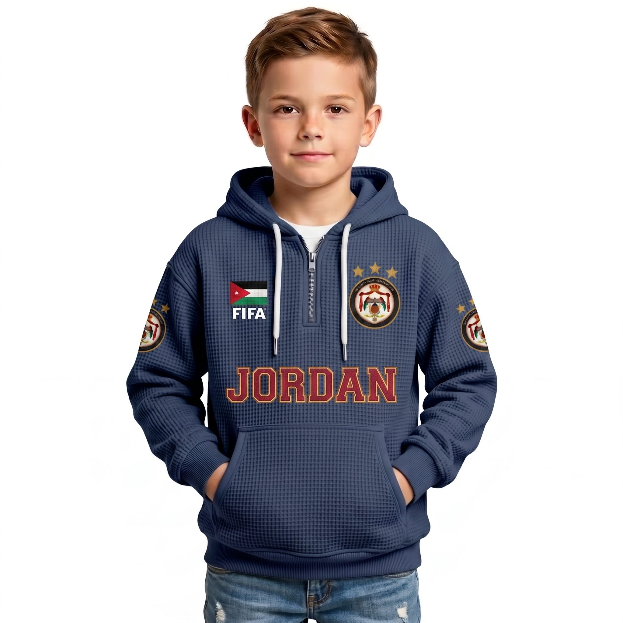 FIFA 2026 Jordan Printed Waffle Quarter Zip Football Fan Hoodie For Kids