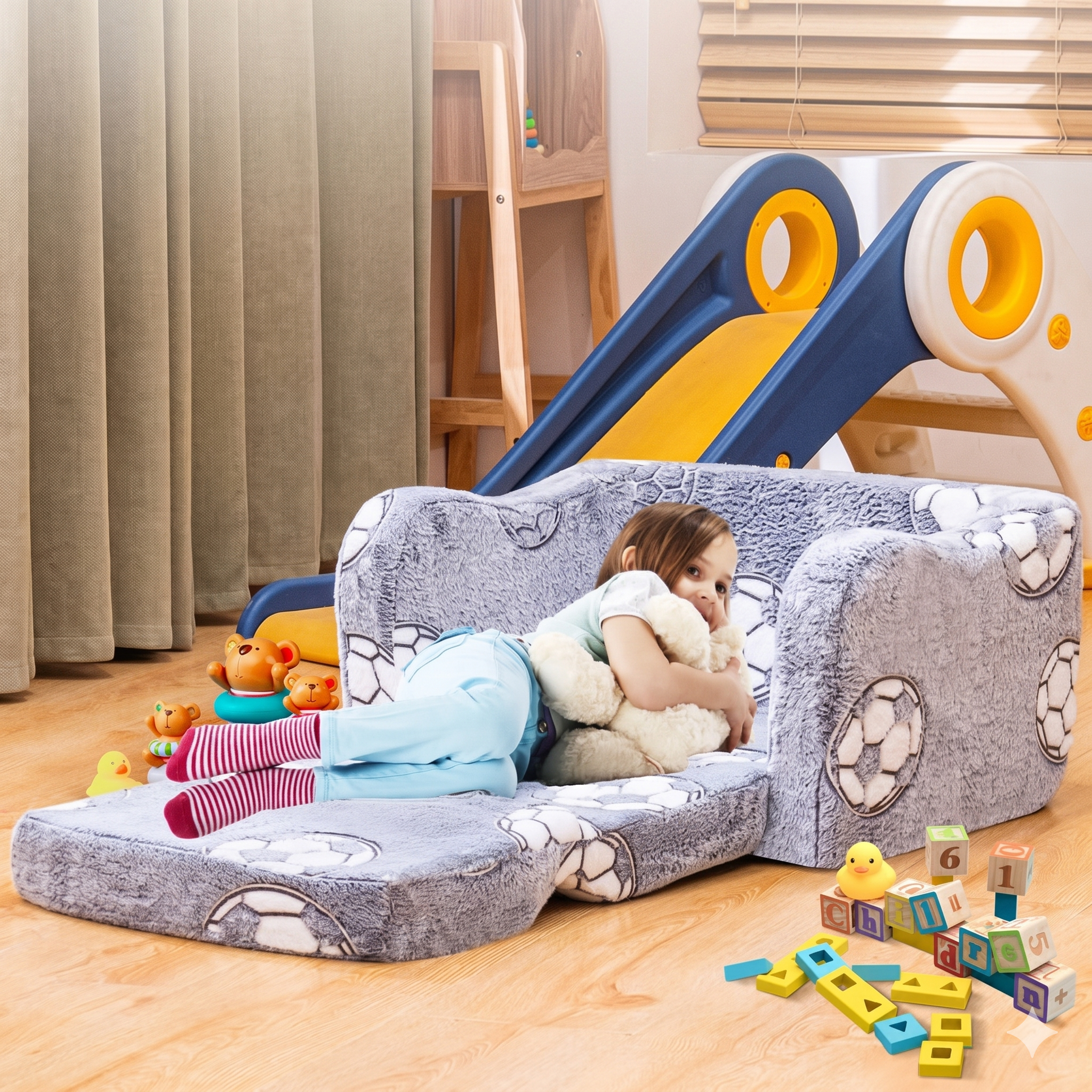 Convertible Sofa Bed With Soft Memory Foam Cushion For Kids