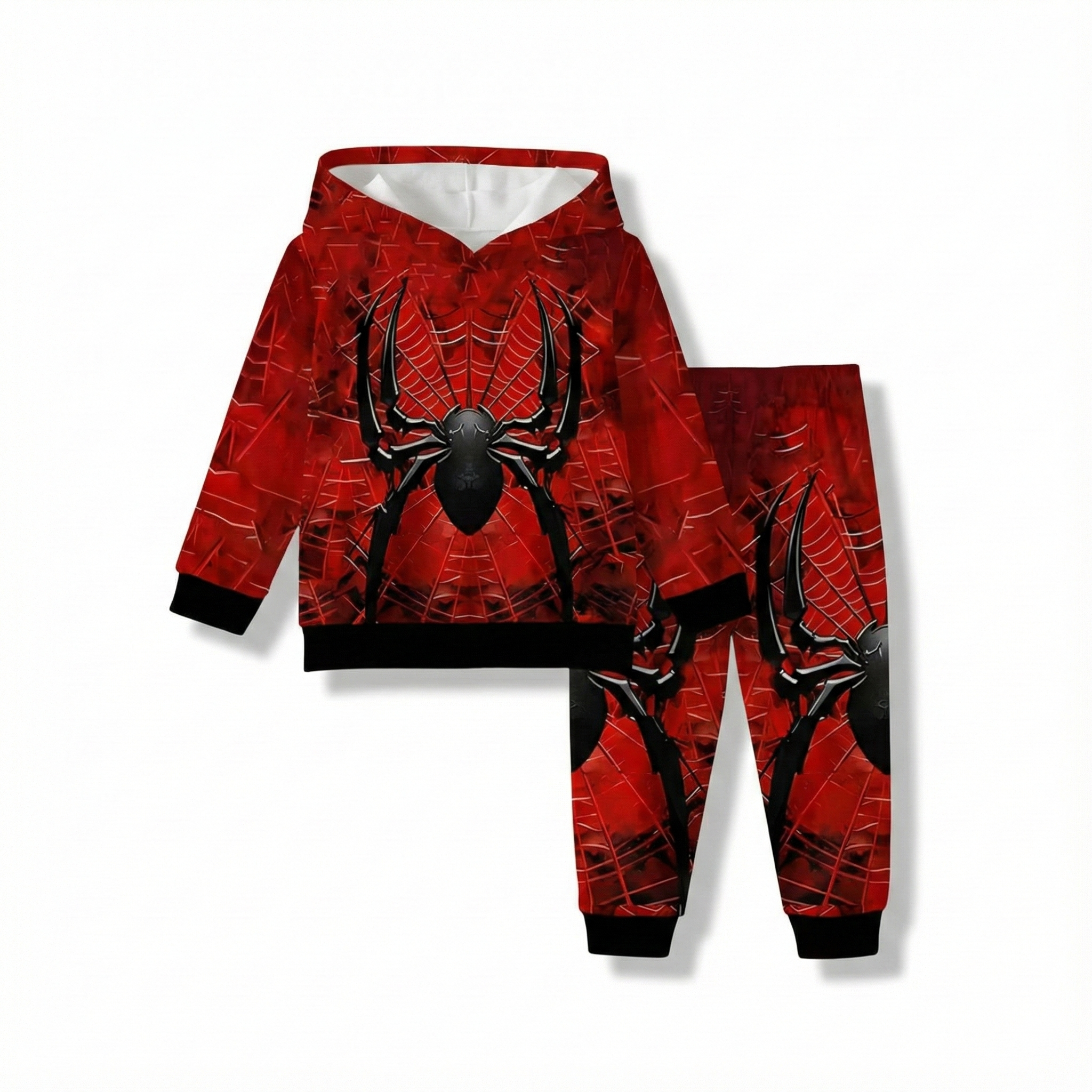 Spider Print Hooded Sweatshirt And Pant Set For Boys