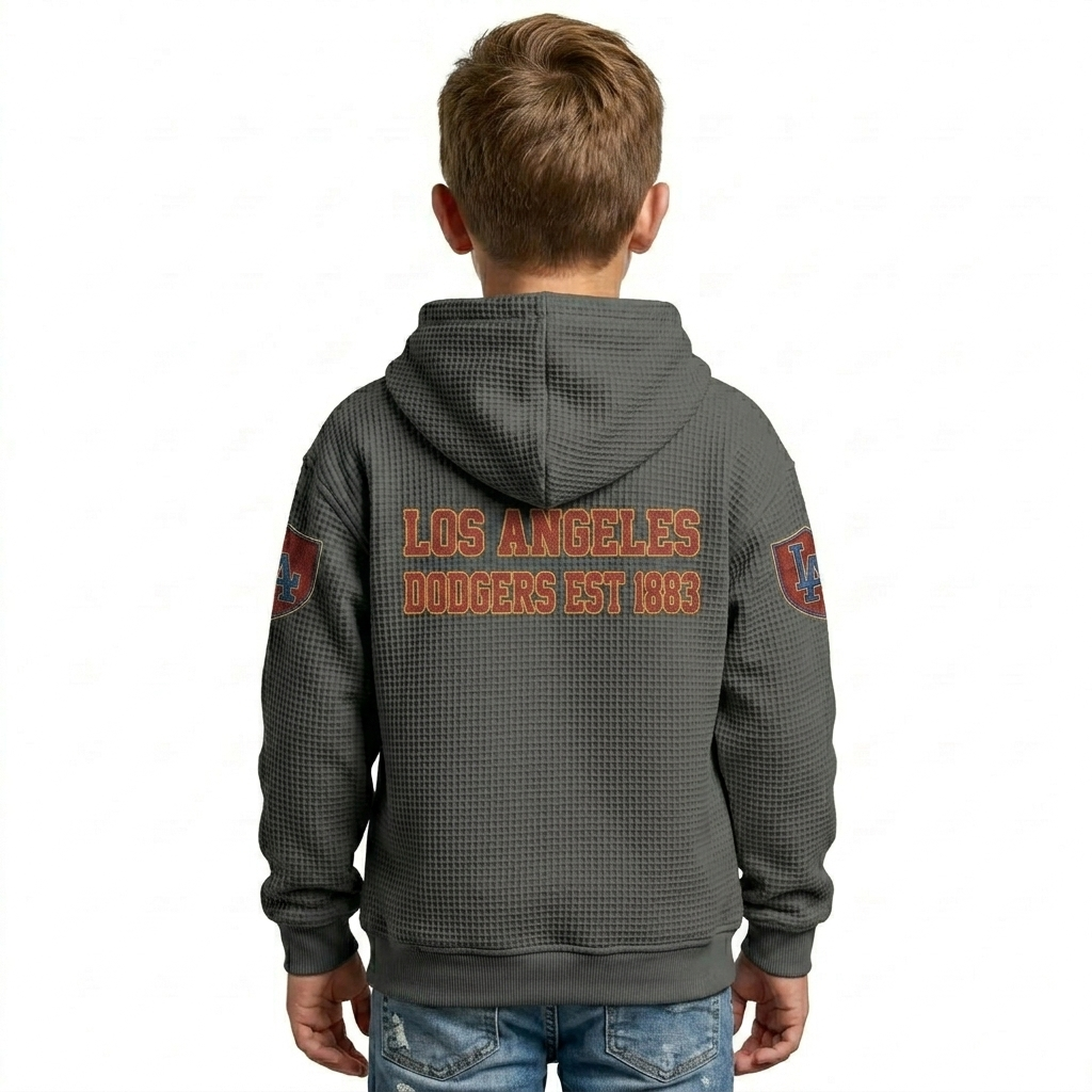 Los Angeles Dodgers EST 1883 Printed Waffle Quarter Zip Baseball Fan Hoodie For Kids