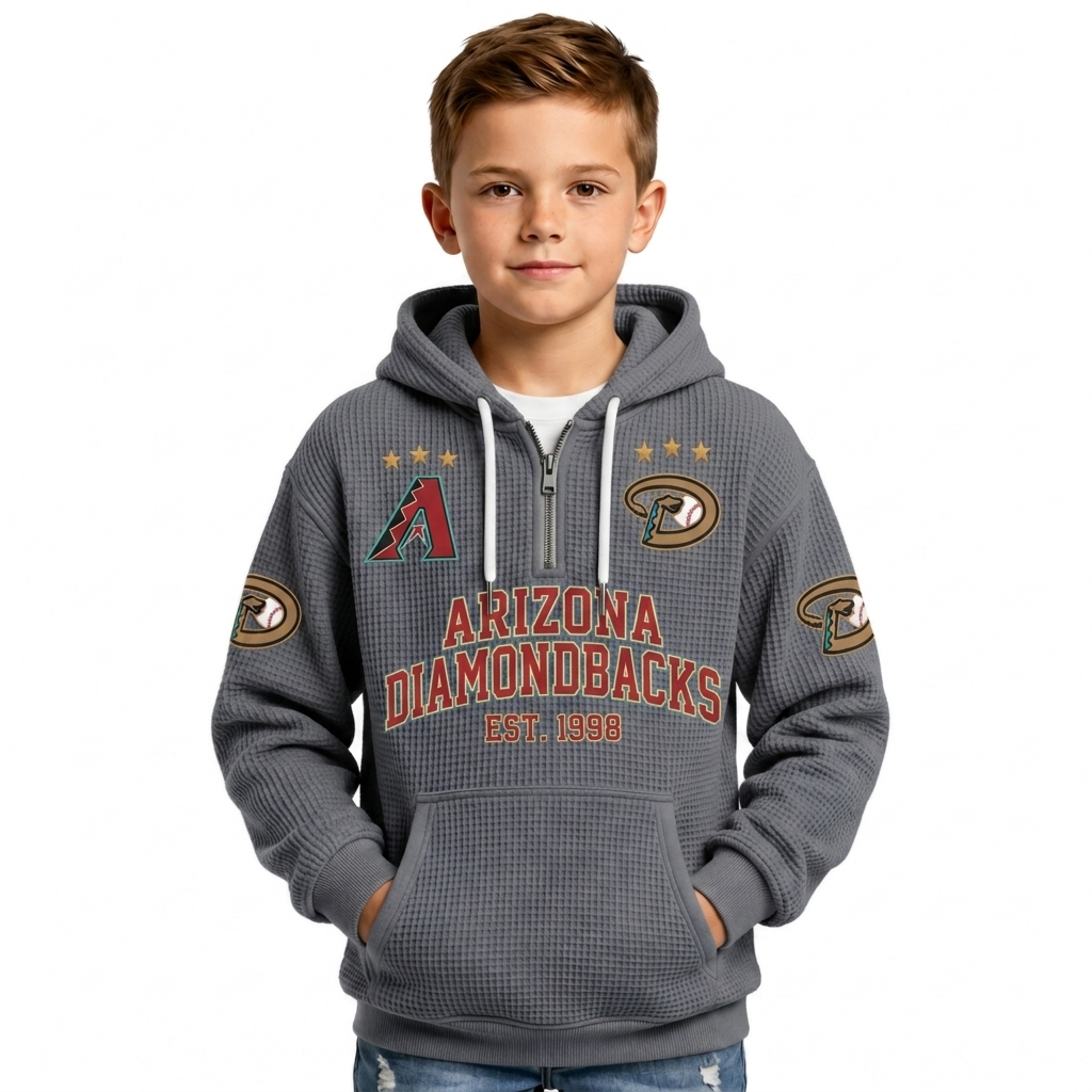 Arizona Diamondbacks EST 1998 Printed Waffle Quarter Zip Baseball Fan Hoodie For Kids