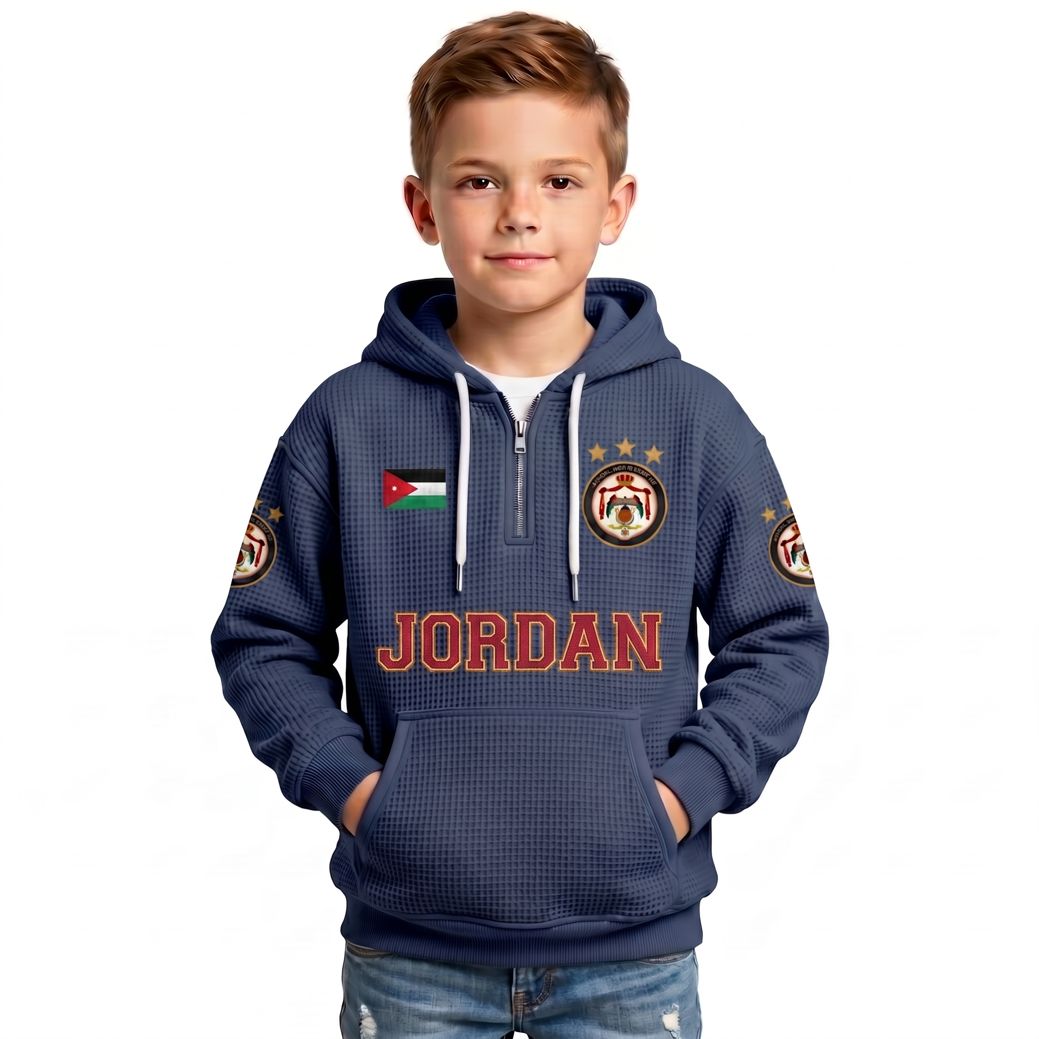 Jordan Printed Waffle Quarter Zip Football Fan Hoodie For Kids