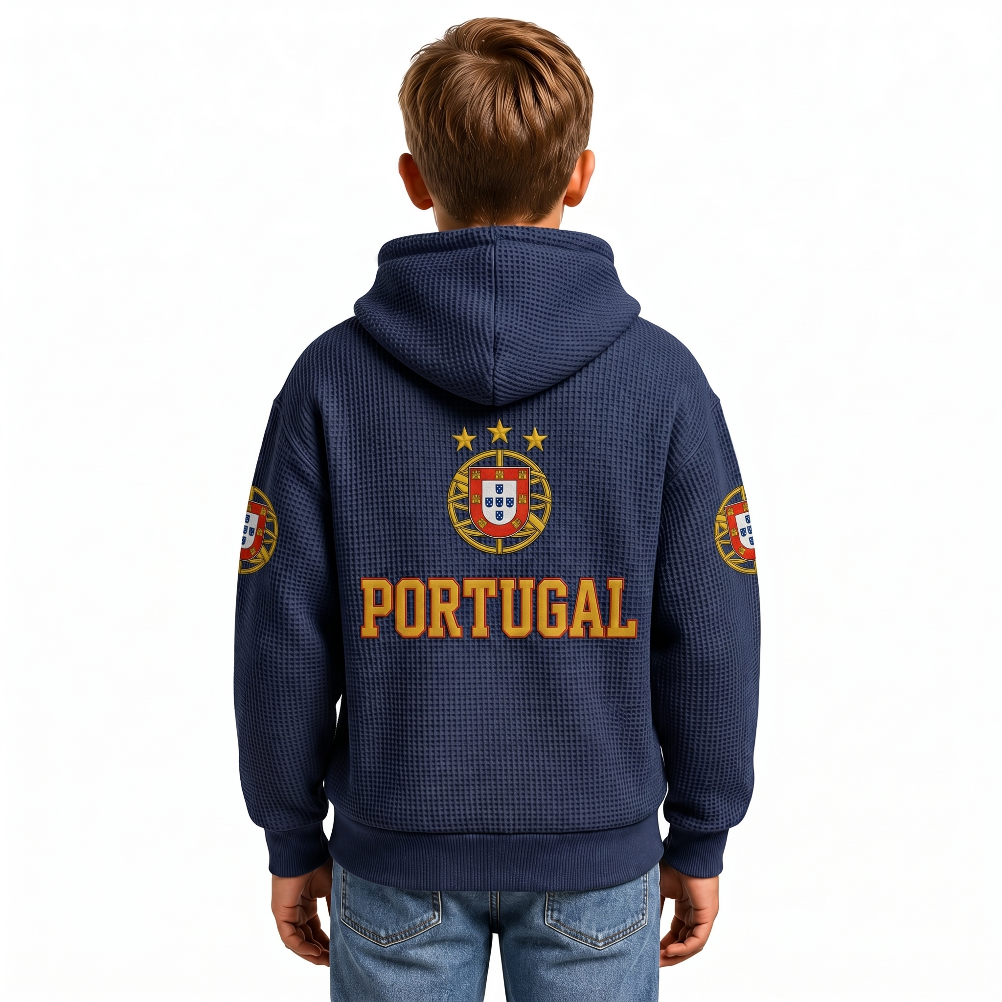 FIFA 2026 Portugal Printed Waffle Quarter Zip Football Fan Hoodie For Kids