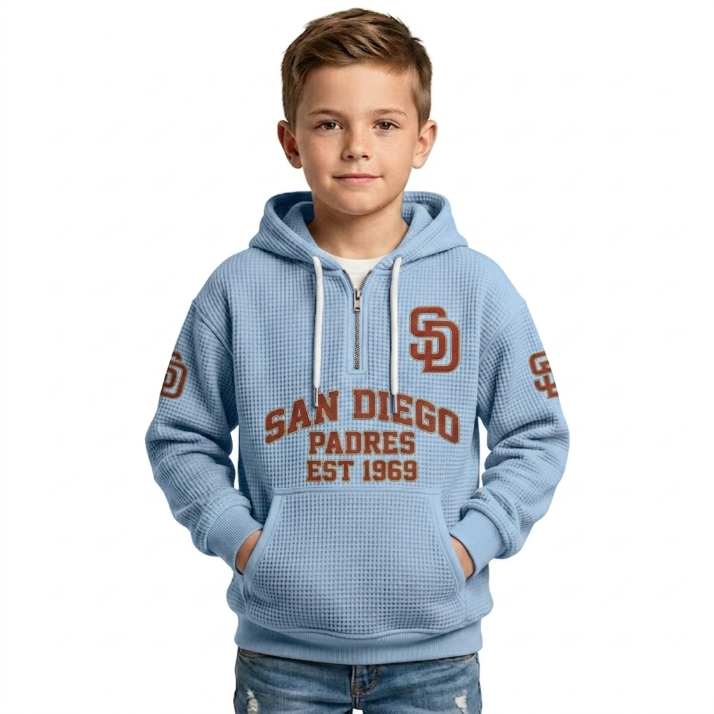 San Diego Padres EST 1969 Printed Waffle Quarter Zip Baseball Fan Hoodie For Kids