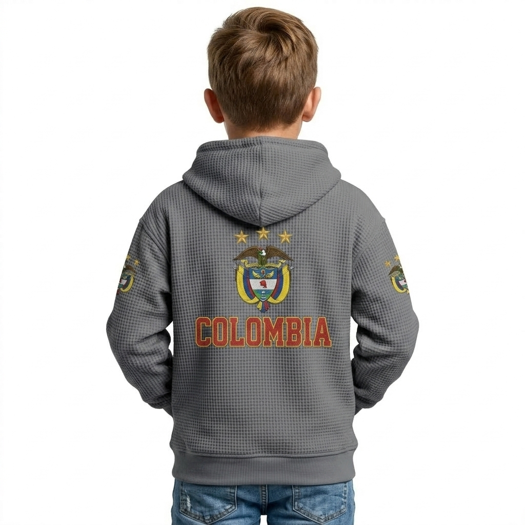 FIFA 2026 Colombia Printed Waffle Quarter Zip Football Fan Hoodie For Kids