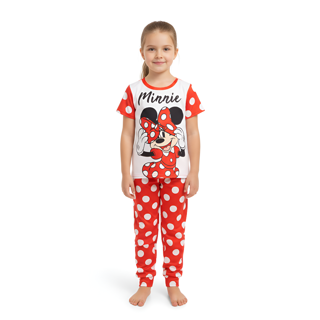 Minnie Print Flame Retardant Fabric Short Sleeve Pajama Set for Girls
