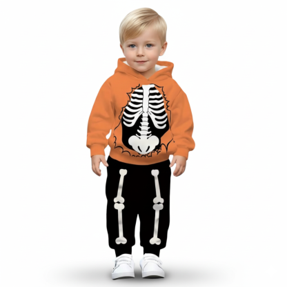 Halloween Bones Print Hoodie Set for Kids
