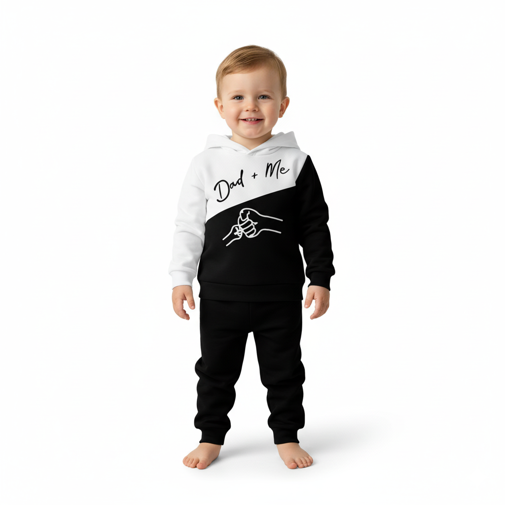Dad Plus Me Printed Hooded Sweatshirt Set For Boys