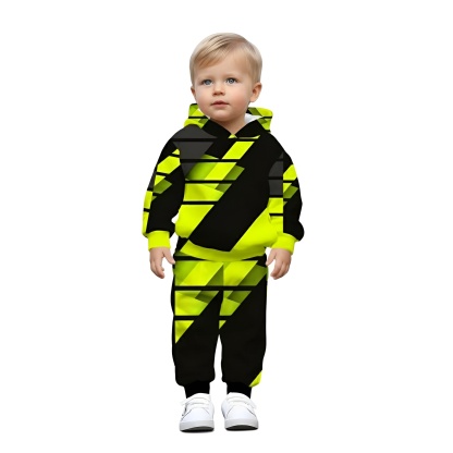 Hooded Sweatshirt And Pants Outfit With Two Toned Colorblock Style For Boy