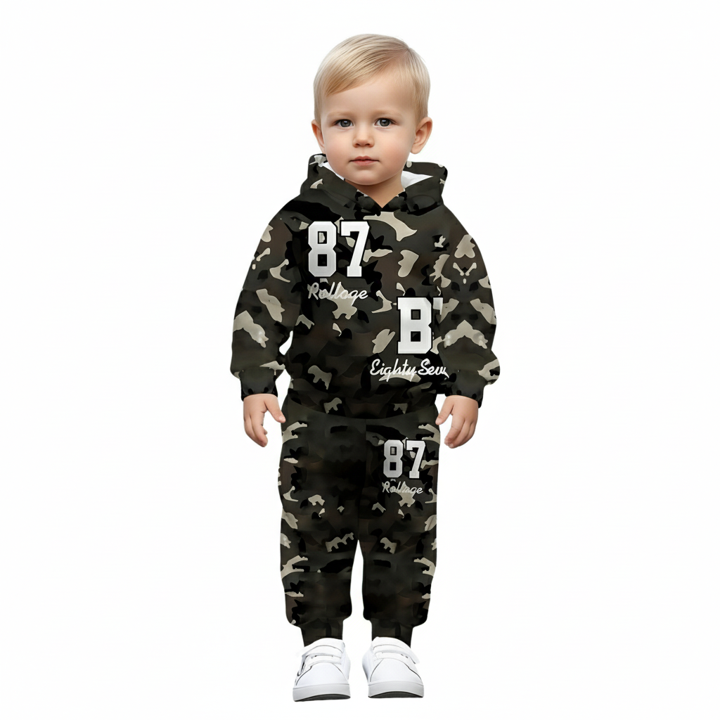 Hooded Sweatshirt And Pants Set With Number 87 Print For Boy And Girls