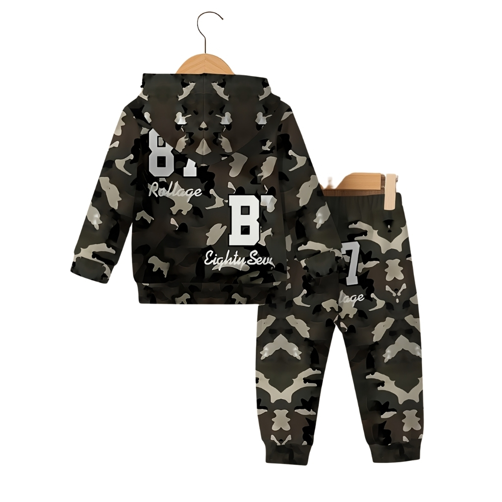 Hooded Sweatshirt And Pants Set With Number 87 Print For Boy And Girls