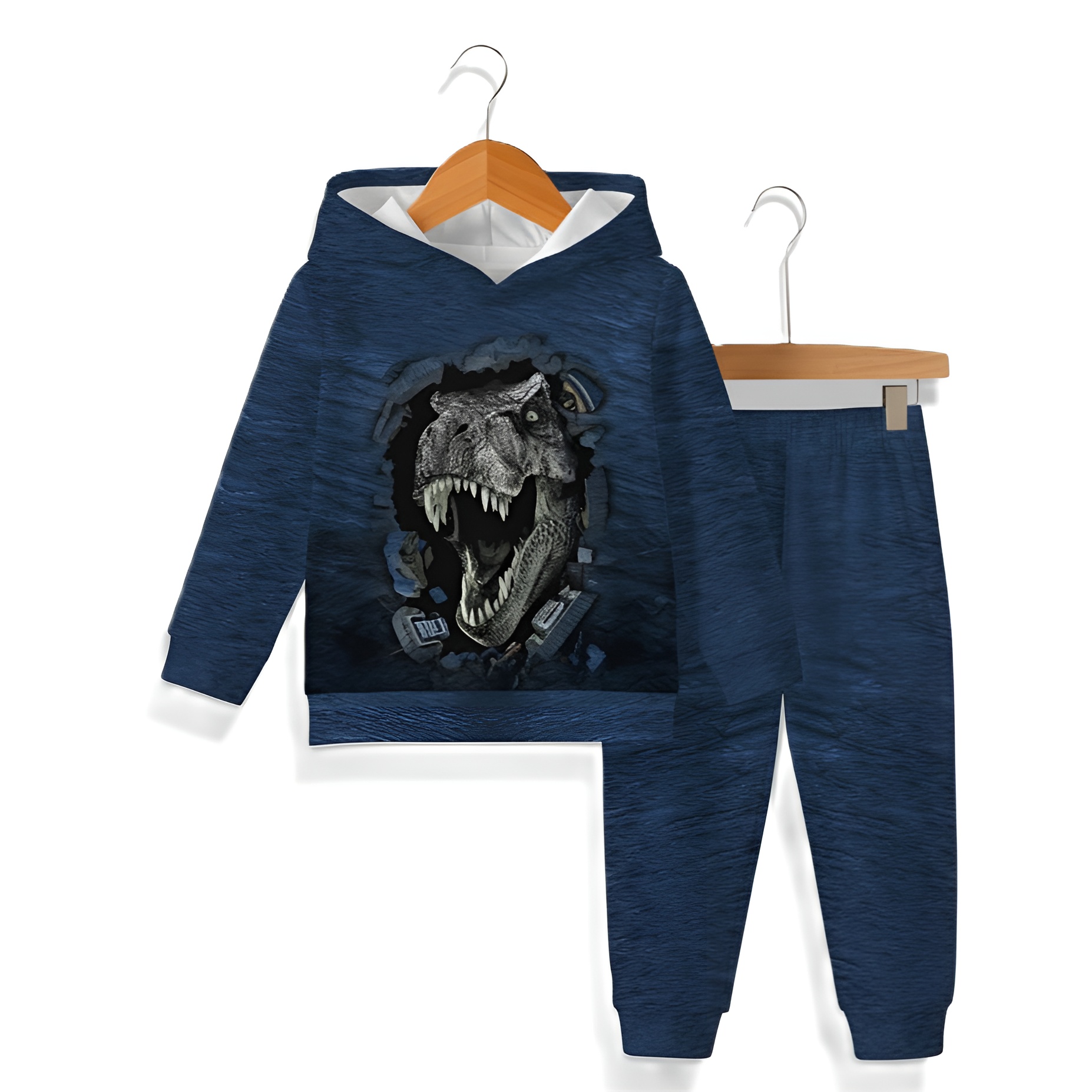 Hooded Sweatshirt And Sportswear Set With Bold Dinosaur Print For Baby Boy