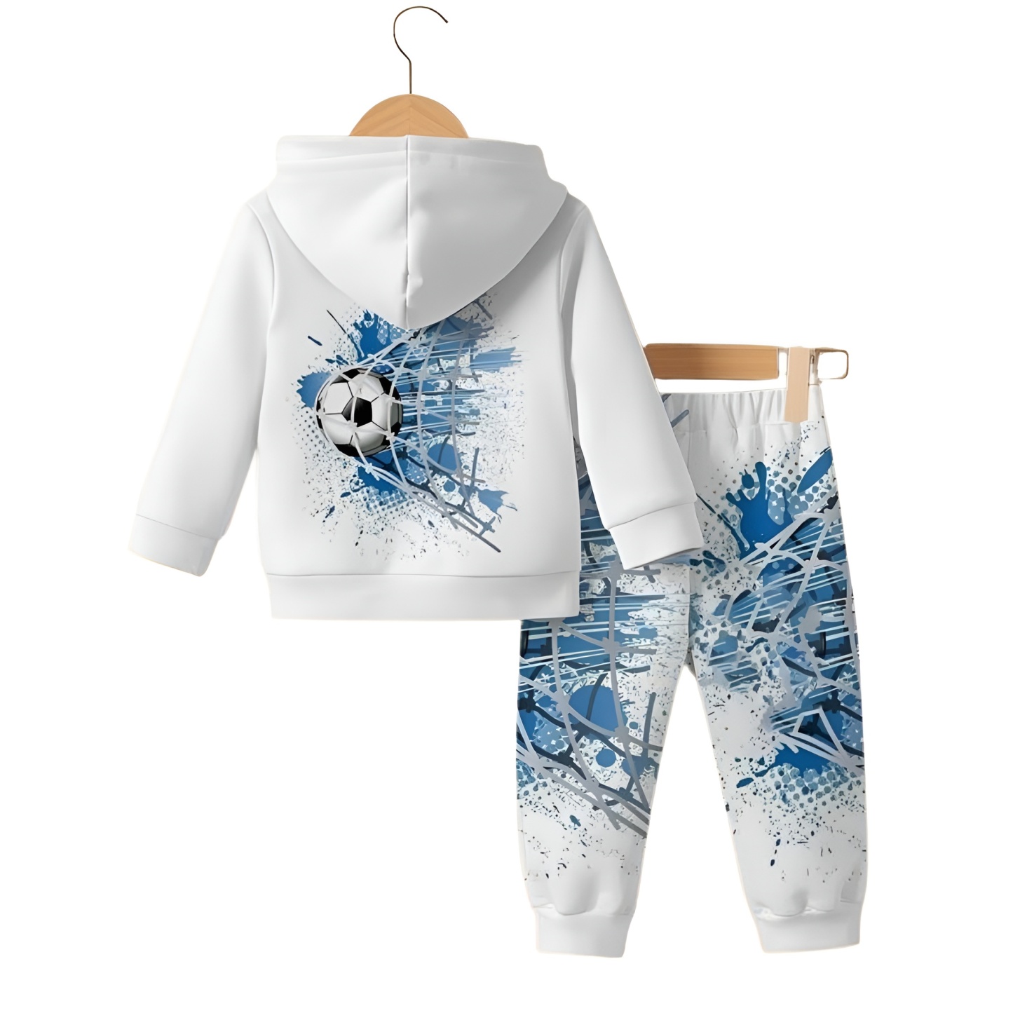 Hooded Sweatshirt Set With Football Goal Print For Boy