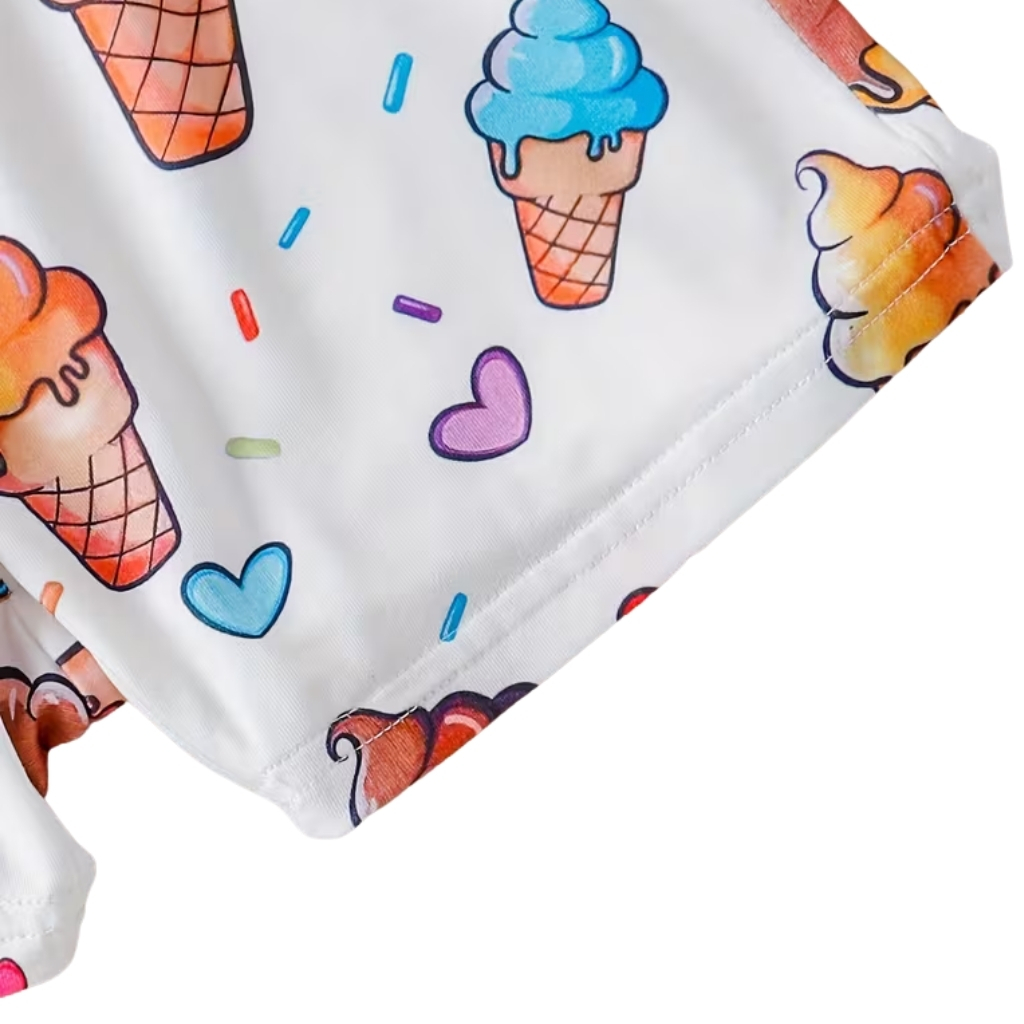 Ice Cream Print Short Pajama Set For Girls