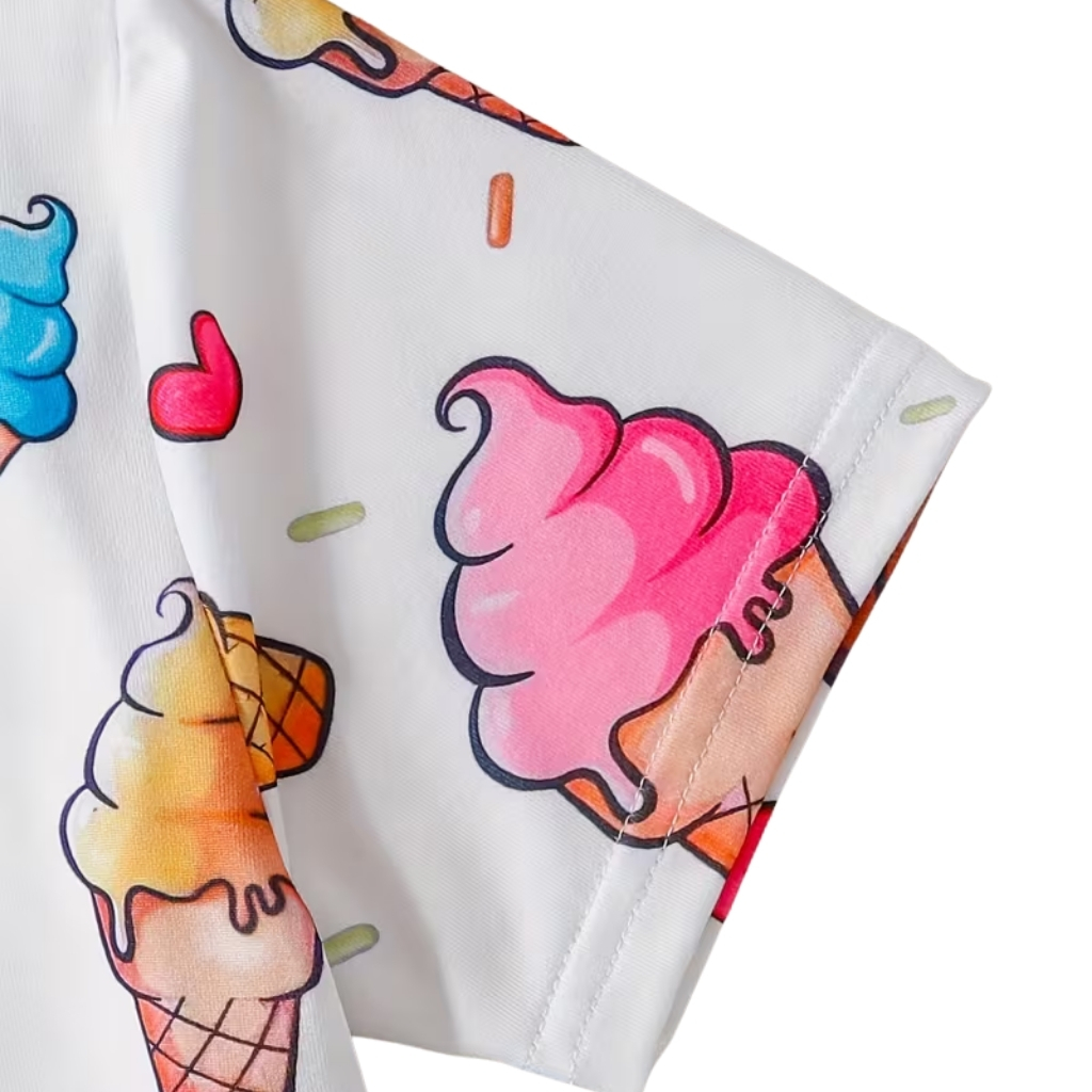 Ice Cream Print Short Pajama Set For Girls