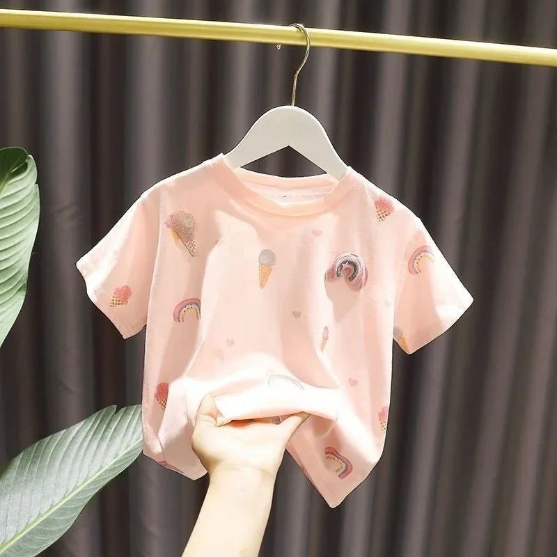 Ice Cream Patterned Short Sleeved Tops-Cozy Stroller