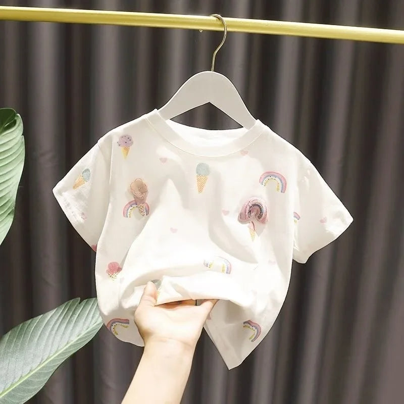 Ice Cream Patterned Short Sleeved Tops-Cozy Stroller