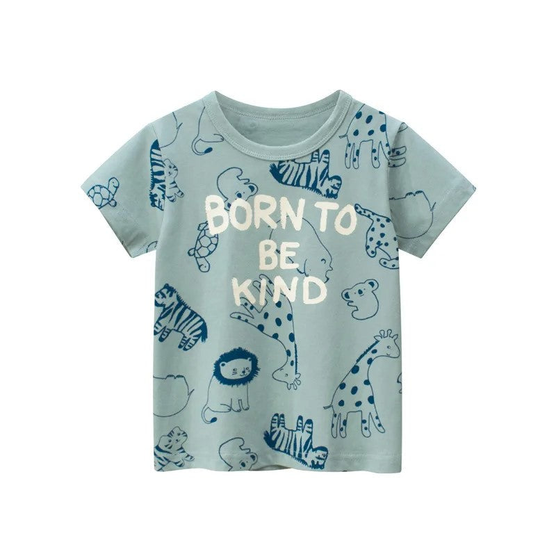 Leaf Letter Print Short Sleeve T Shirt-Cozy Stroller