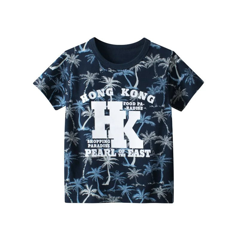 Leaf Letter Print Short Sleeve T Shirt-Cozy Stroller
