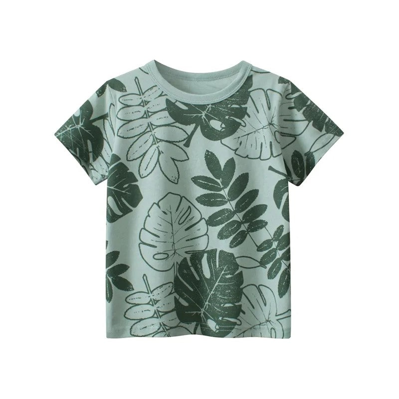 Leaf Letter Print Short Sleeve T Shirt-Cozy Stroller