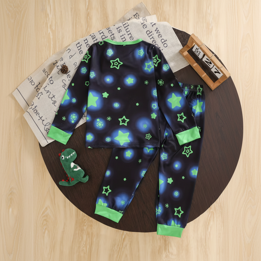Long Sleeve Dinosaur Print Pajama Set For Kids
