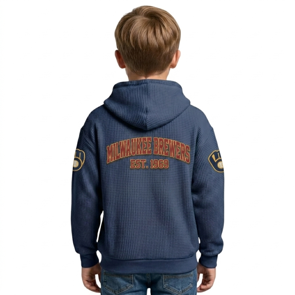 Milwaukee Brewers EST 1969 Printed Waffle Quarter Zip Baseball Fan Hoodie For Kids