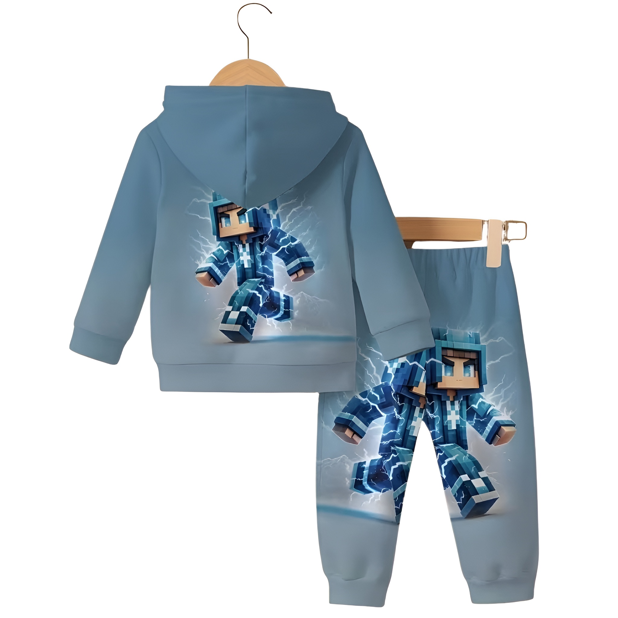 Minecraft Inspired Graphics Hoodie And Jogger Set For Kids