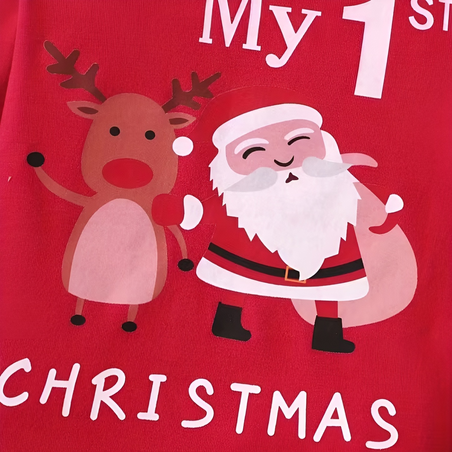 My First Christmas Santa Print Top Pants and Hat 3 Piece Set For Infant