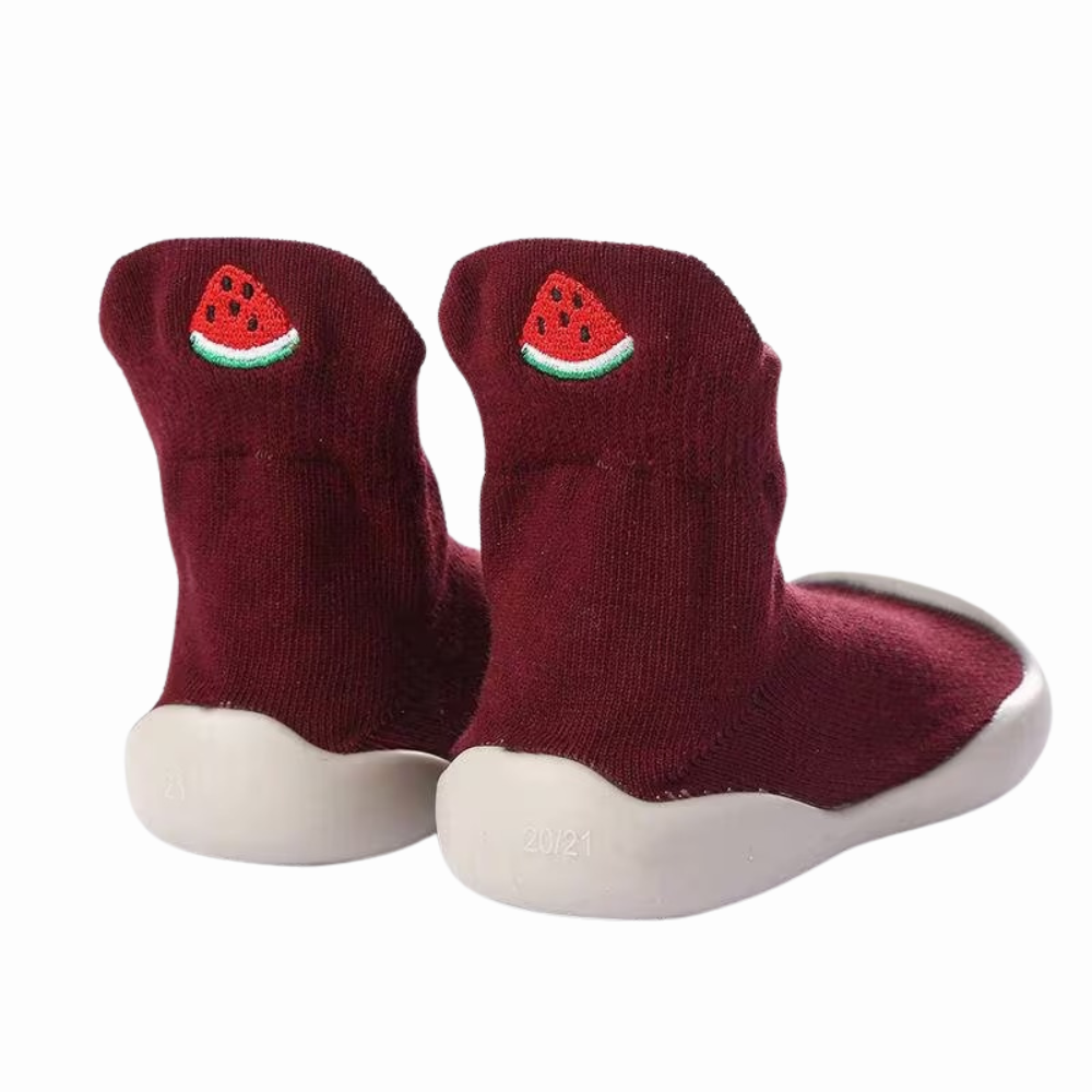 Fruit Print Slip On Socks For Toddlers With Non Slip Rubber Sole