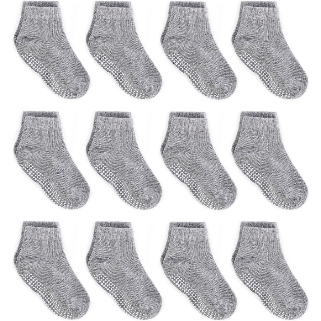 Pack Of 12 Baby Grip Socks With Non Skid Soles For Infants Toddlers And Kids