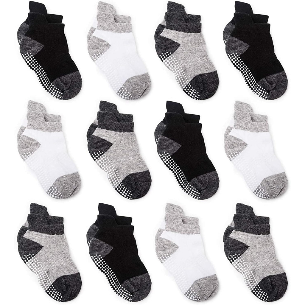 Pack Of 12 Baby Grip Socks With Non Skid Soles For Infants Toddlers And Kids